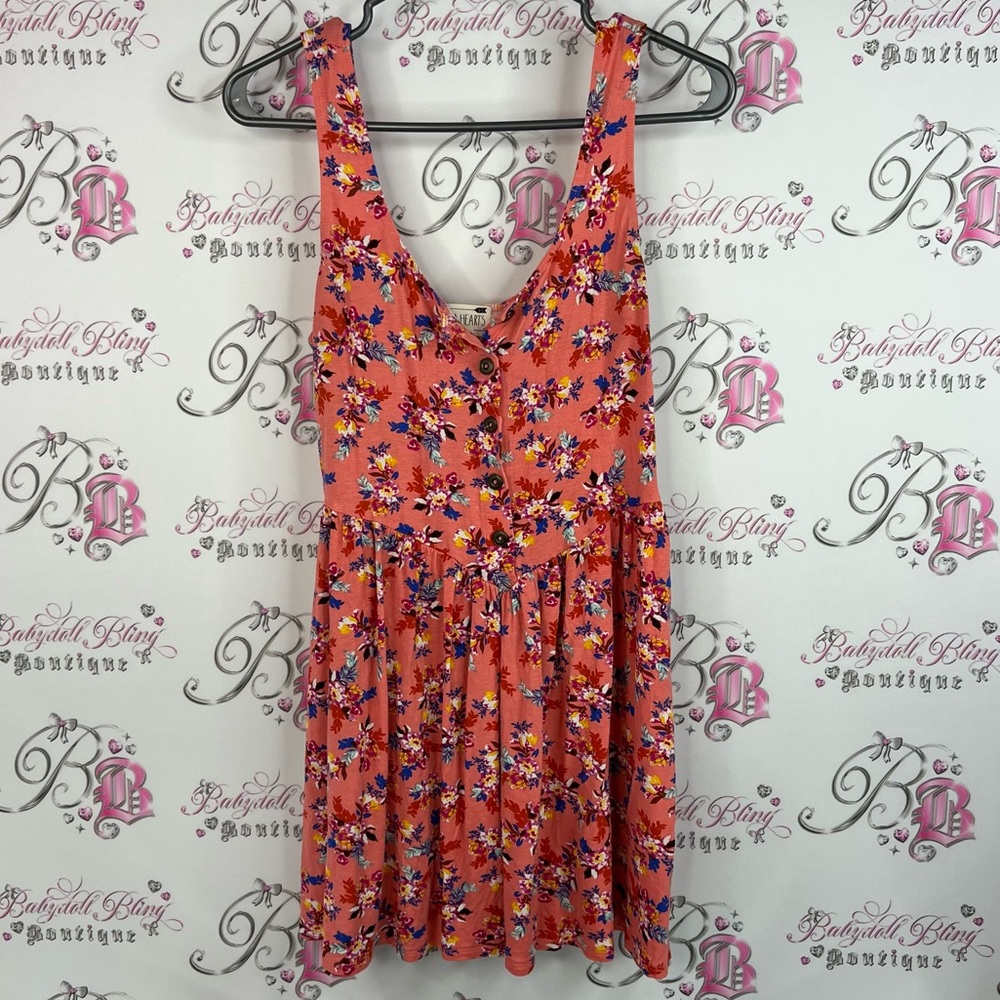 La Hearts dress ruffle hem flowers button up orange Multicolor Floral Top
